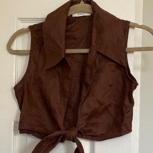 Brown Sleeveless Tie-Front Top